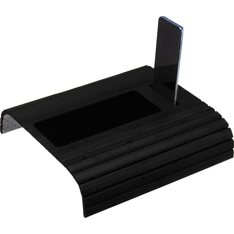 Plateau Accoudoir Canapé - 1 Unité - Bambou Naturel - Antidérapant avec Rangement Téléphone - Salon Chambre - 40x34x1 cm Noir (1/4)