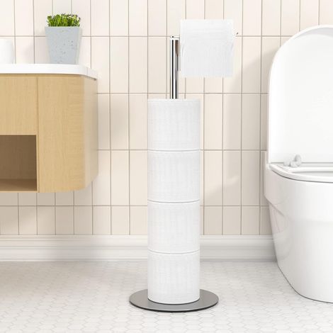 1 - Porte-Rouleau Papier Toilette - Acier Inoxydable - Support Autonome Antidérapant - Rangement 4 Rouleaux - Salle de Bain - Argent - 20,6x20,6x59cm (1/5)