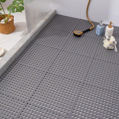 Tapis De Sol À Ventouse Antidérapant, 10 Pièces, En Plastique, Mosaïque, Tapis De Bain Pour Cuisine, Salle De Bains, Gris (1/4)
