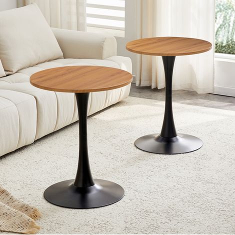 Mesa auxiliar redonda (60x60x72 cm), estilo Mid-Century, tablero termomoldeado, base de metal, MDF, negro y madera (1/4)