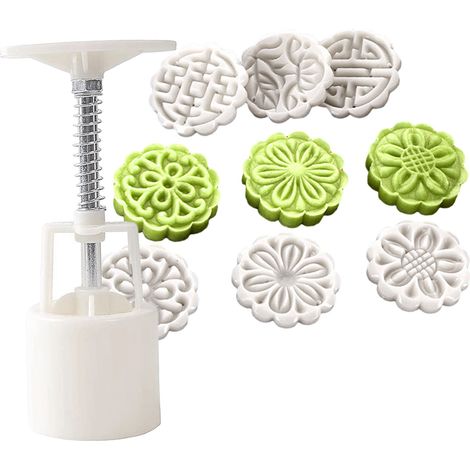 Molde manual para pasteles de luna chinos, diseños en miniatura, herramienta para hornear para la fiesta del Medio Otoño, prensado a mano (blanco)