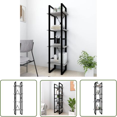 The Living Store Bibliothèque 4 niveaux Sonoma gris 40x30x140 cm Bois - Bibliothèque - Étagère - Meuble De Salon - Armoire À Livres - Rangement (1/5)