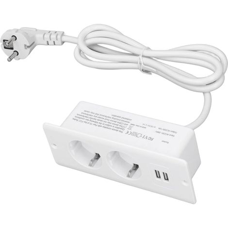 Hub d'alimentation de Bureau encastré, 2 Ports USB 2 AC 230-265V 10A, Barre d'alimentation de Table Intégrée, Prise UE pour Meubles et équipements Mécaniques (White) (1/5)