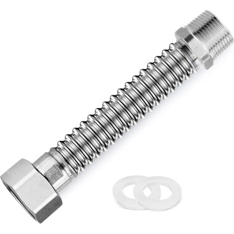 Tuyau ondulé en acier inoxydable 304 - 3/4" - Extensible - 40 cm - Universel - G3/4 DN20 - Pour raccordement à l'eau, chauffage, adoucissement (1/5)