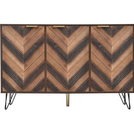 Aparador de 3 puertas con estantes, acabado madera y patas de hierro, 120 cm (1/5)