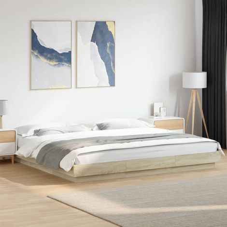 vidaXL Giroletto Luci LED Rovere Sonoma 180x200 cm Legno Multistrato