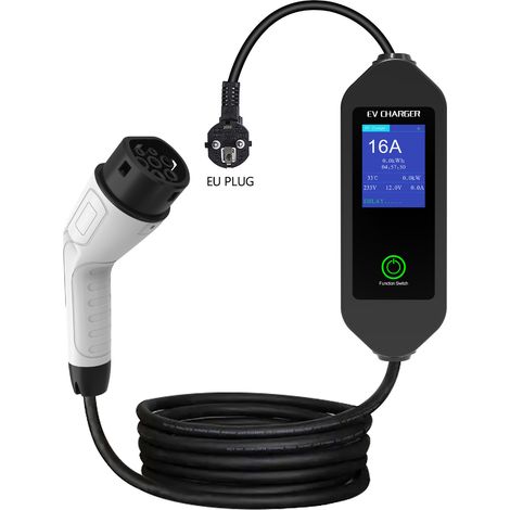 Chargeur Voiture Électrique Portable Type 2 32A 7kW Monophasé 220V Prise Schuko Écran LCD Protection Multiple IP54 - Chargeur Domestique et Nomade (1/5)