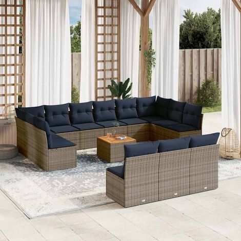 14-tlg. Garten-Sofagarnitur mit Kissen Grau Poly Rattan vidaXL (1/5)