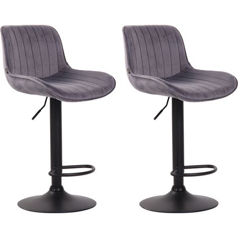 Juego de 2 taburetes de bar modernos y cómodos ajustables en terciopelo gris oscuro con pie de trompeta y metal negro TDB10400