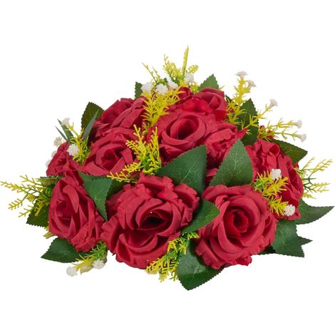 Bouquet de 10 Boules Fleuries en Roses Rouges Artificielles de 240 mm,Décoration de Table pour Mariage et Fête à Domicile (1/5)