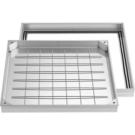 Mophorn Chiusino pedonabile con telaio 600 x 600 mm, copertura carrabile con struttura da incasso per canale di drenaggio in acciaio al carbonio, superficie antiscivolo ideale per marciapiedi (1/5)