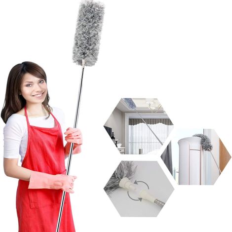 Plumeau Nettoyage Rétractable Long Manche – Pour Ventilateur Plafond – Gris – Poussière Facile (1/5)