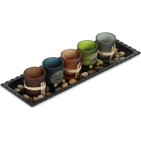Porte-Bougies lot, Plateau et Pierres, 38,5 cm, décoration Table Salon, Salle à Manger, bougeoir, Multicolore (1/5)