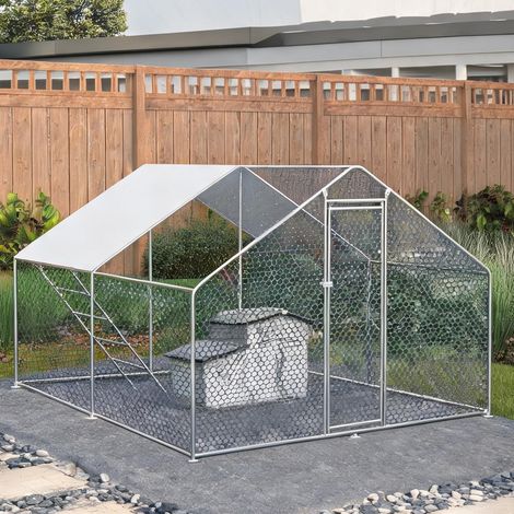 Enclos de jardin pour volaille 3 x 4 x 2 m en métal avec toiture (1/5)