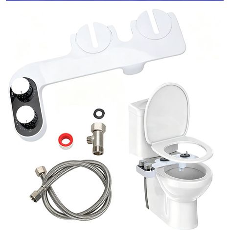 Pulvérisateur Bidet Non Électrique, Bidet Toilette Wc, Pression d'Eau Réglable avec Accessoire de Toilette Bidet à Double Buses pour Hôtels et Salles de Bains (1/5)