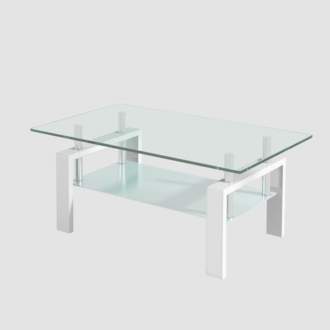 Mesa de centro rectangular de vidrio templado blanco 100 x 60 x 44 cm (1/5)