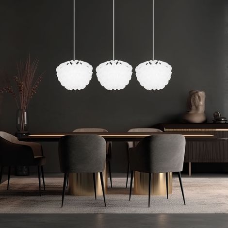 Lampada a sospensione bianca Lampada da cucina a sospensione Lampada a sospensione camera da letto, 3 fiamme, fogli decorativi, moderna, in metallo, 3x prese E14, HxLxL 120x101x26 cm