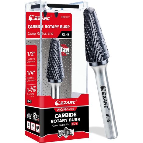 Fraise rotative en carbure AlCrN, fraise double coupe SL-5 en carbure, queue de 6,35 mm (1/4"), pour meuleuse d'angle, idéale pour le travail des métaux durs, lot de 1 (1/5)