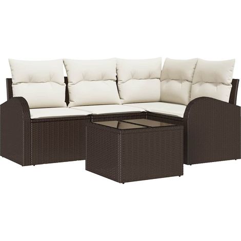Maison Exclusive - Set Divano da Giardino 5 pcs Marrone e bianco polyrattan