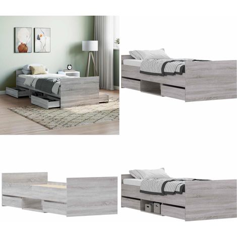 Bettgestell mit Kopf- und Fußteil Grau Sonoma 75x190 cm - Holzbettfassungen - Massivholzbette - Bettkopfstütze - Schubladengestecktes Bett - Graue Möbel - Home & Living (1/5)