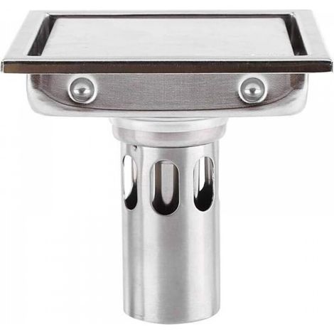 Siphon de sol carré 110 mm en acier inoxydable 304 Siphon de sol Filtre à cheveux Insert de carrelage Anti colmatage Anti odeur pour cuisine salle de bain grand calibre toilette balcon (1/5)