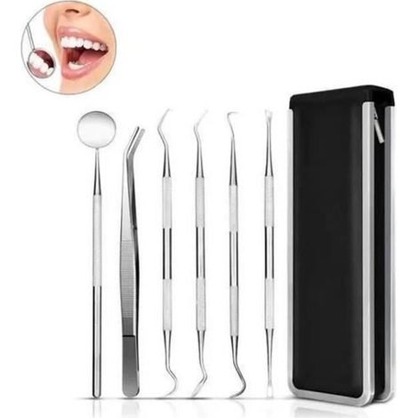 SY12623-6 Outils Dentaires Par Set Sonde En Acier Inoxydable Détartreur à Crochet Pince Miroir Kit De Nettoyage Des Dents Avec étu