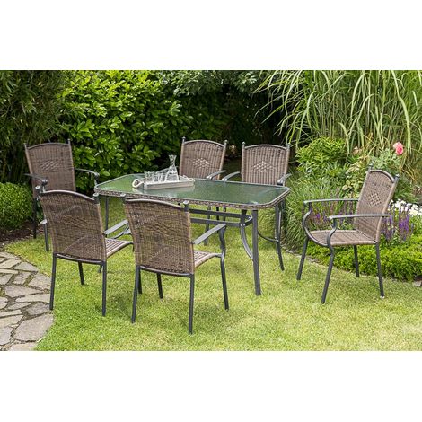 Roma Set 7tlg 6 Sessel natur Tisch 150x80cm Alu/Kunststoff