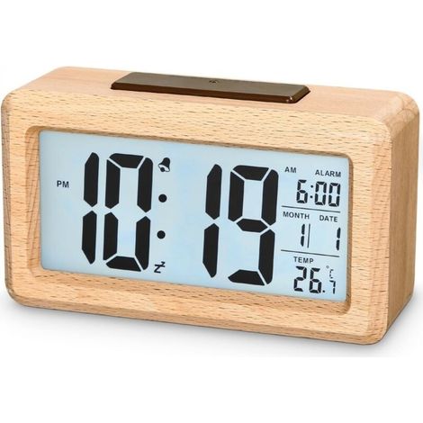 Réveil en Bois Dussdote - Réveil Électronique - pour Chambre, Bureau, Maison, École, Dortoir - Bois Naturel (1/5)
