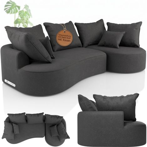 Juskys Sofa Tirano - Samt Dunkelgrau, Ecksofa mit L-Form, mit Rücken- & Dekokissen, 4-Sitzer Eckcouch, Schaumstoff - Ottomane rechts