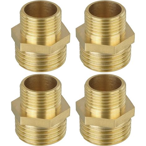 4 x G1/2 3/8 Double Reduced Raw Brass Nipple, Male Male Fitting, Brass Fittings for Shower Hose, Water Pressure Reducer, Safety Group, Water Heater, Hot Water Radiator (1/5)