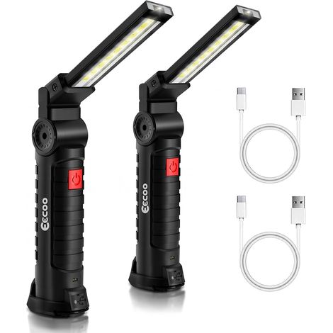 Lampe De Travail LED COB - 800 Lm - Rechargeable USB - Base Magnétique - 5 Modes - 6000 K - Pour Atelier Garage Bricolage - Lot De 2 (1/5)