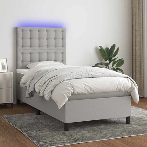 Cama box spring colchón y luces LED tela gris claro 100x200 cm (1/5)