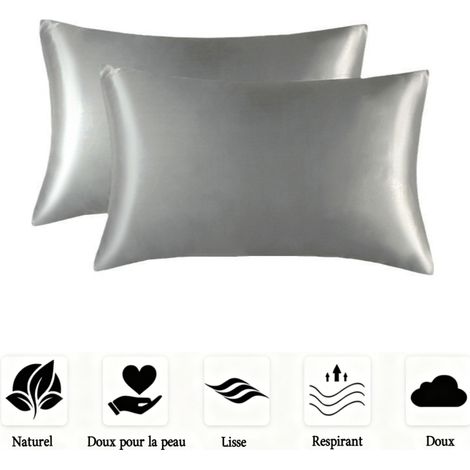 Lot de 2 taies d'oreiller en satin doux, lisses et infroissables pour homme et femme,Queen (20x30 Inch) (1/5)