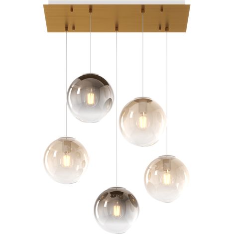 SOSP. OTTONE SAT. 5 LUCI RETTANGOLARE VETRI PICCOLI (3 AMBRA+2 BRONZO) 1194OS-S5 RP-AB