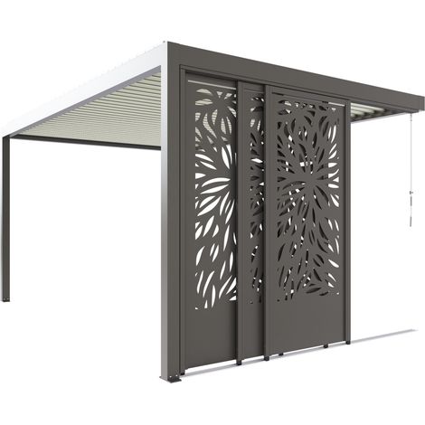 Paroi Coulissante Latérale Tôle Aluminium 3m08 Gris Pour Pergola S et SV ORIAL Adossée France (1/2)