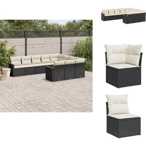 10-tlg. Garten-Sofagarnitur mit Kissen Schwarz Poly Rattan - Gartensofas - Gartenmöbelset - Outdoor-Lounge - Rattanmöbel - Balkonmöbel (1/5)