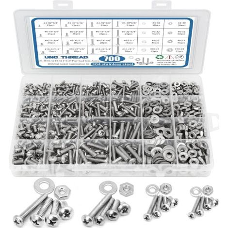Kit d'assortiment 700 pièces écrous et boulons en acier inoxydable 304 – Résistance à la corrosion – Boîte transparente avec tableau de tailles (1/5)
