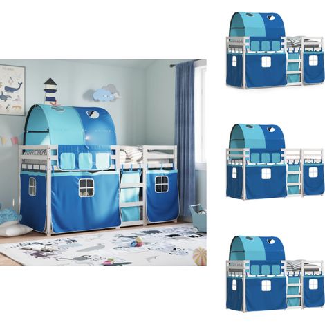 Lit superposé sans matelas bleu 80x200 cm bois de pin massif - Lit Superpose - Lit Enfantine - Lit Design - Meuble Enfant - Chambre Enfant (1/5)
