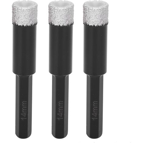 3 forets diamantés à sec pour carrelage marbre granit, scie cloche 14mm, lot de 3 pièces brasé sous vide (1/5)