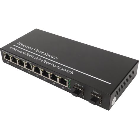 Ethernet-Glasfaser-Switch, 2 optische Ports, 8 elektrische Ports, Reichweite bis zu 120 km, RJ45-Anschluss, Plug-and-Play-SFP-Glasfaser-Medien-Switch, 100–240-V-EU-Stecker (1/5)
