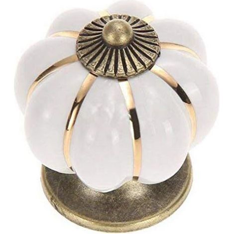 Serbia – Set of 5 pumpkin-shaped ceramic furniture knobs – Decoration for drawers and cabinets – Elegant white finish (1/5)