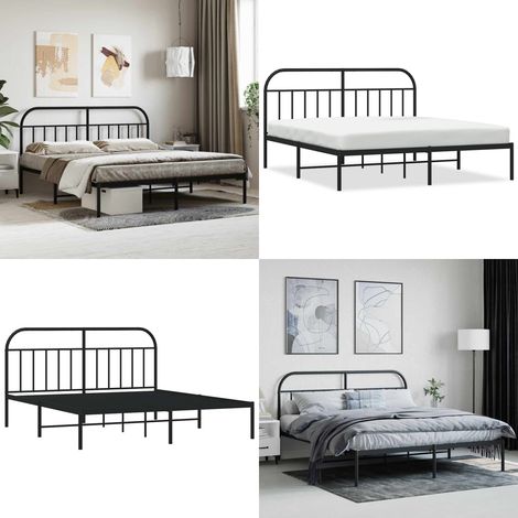 Bettgestell mit Kopfteil Metall Schwarz 180x200 cm - Metallbettfundament - Doppelbett - Schwarzes Bettgestell - Boxspringrahmen - Bettrahmen Schwarz - Home & Living