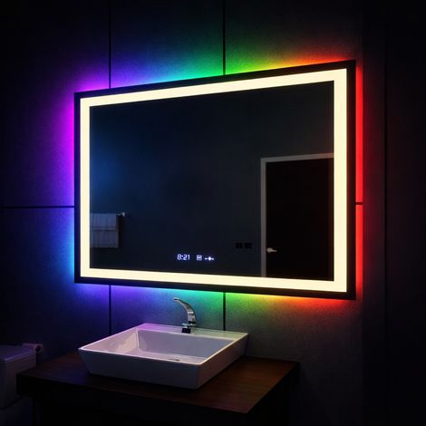 Miroir LED 120x80 Desembuage Horloge et Thermometre Gradable (1/5)