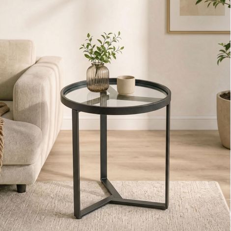 Tavolino rotondo da salotto in metallo e vetro 45 cm OKMYHOME (1/4)