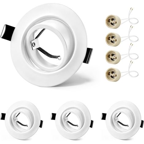 4x Spots Encastrables GU10 Cadre Blanc, Orientable 45°, Cadre Métal Ø84mm Plat, Découpe 68-75mm, Douille Céramique GU10 230V, Spot Rond Sans Ampoule (1/5)