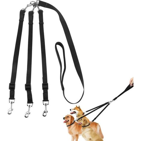 Laisse coupleur 3 en 1 pour chiens, anti-nœuds, promenade multiple – noir