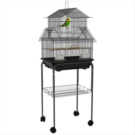 Cage pour oiseaux en acier noir spacieuse avec plateau amovible (1/5)