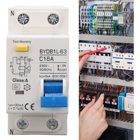 BAOYIBYDB1L-63 C16A 230V 16A Disjoncteur différentiel 30mA 1P+N miniature, type A, montage sur rail DIN (1/5)