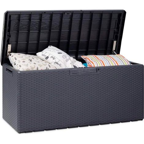 Coffre de rangement avec assise et coussin d'extérieur 340L - Anthracite (1/5)