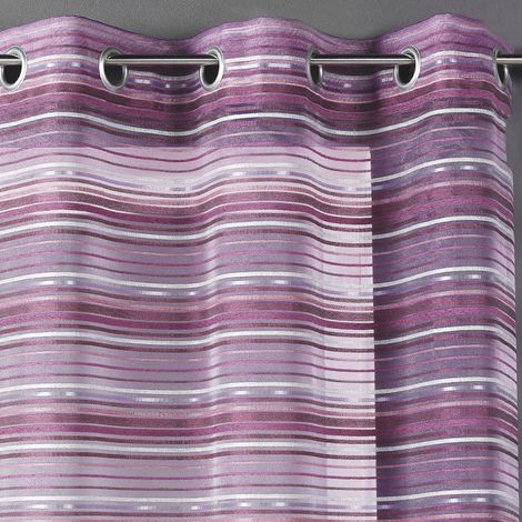 Voilage organza tissé à rayures horizontales et œillets Violet parme 140x240 cm (1/2)